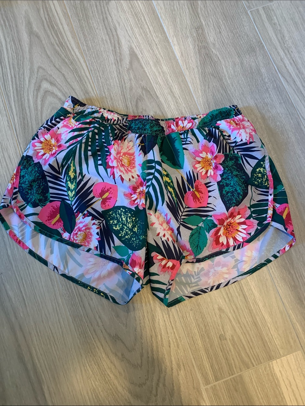 Old Navy Floral Athletic Shorts - Pink, Green & Black